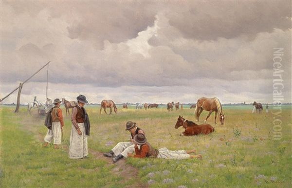 Junge Hirten In Der Puszta Oil Painting by Hermann Reisz