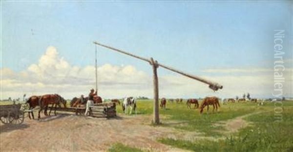 Pferdegespann Auf Der Puszta Oil Painting by Hermann Reisz