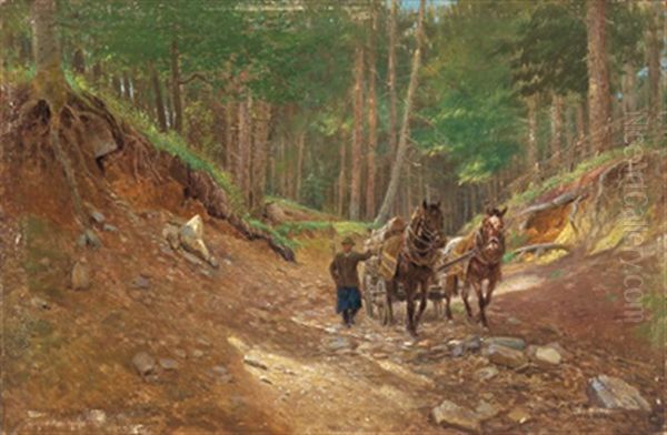 Die Holzfuhre Durch Den Wald Oil Painting by Hermann Reisz