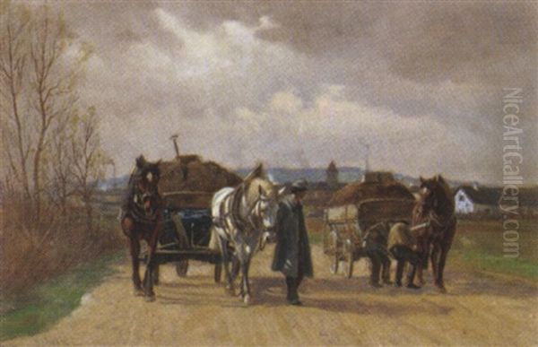 Zwei Fuhrwerke Oil Painting by Hermann Reisz