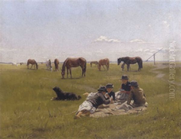 Kartenspielende Knaben In Der Pusta Oil Painting by Hermann Reisz