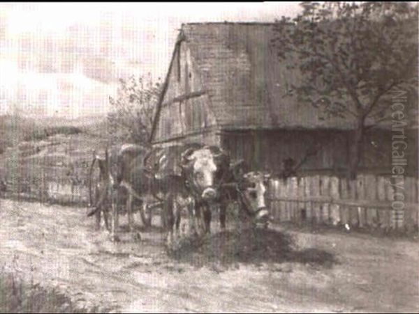 Feeding The Oxen Oil Painting by Hermann Reisz