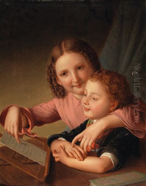 The Lesson Oil Painting by Johann Baptist Reiter