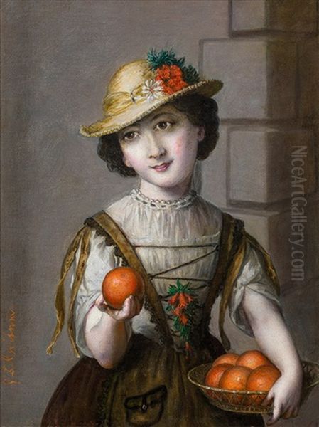 The Young Orange Seller Oil Painting by Johann Baptist Reiter