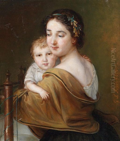 Mutter Und Kind Oil Painting by Johann Baptist Reiter