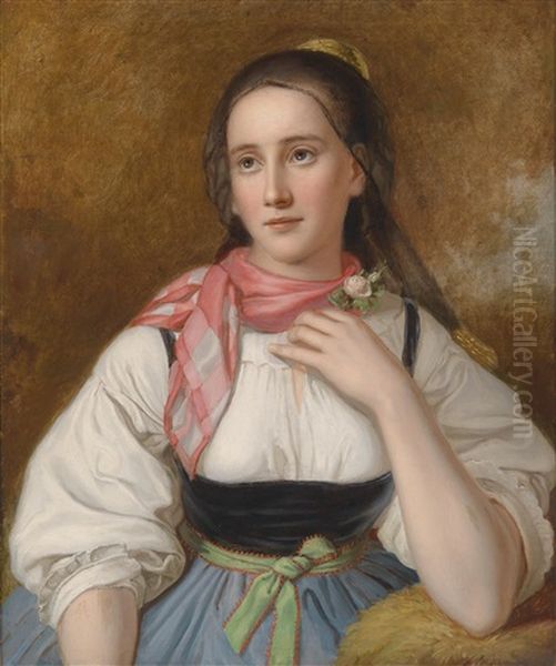 Madchen In Oberosterreichischer Tracht Oil Painting by Johann Baptist Reiter