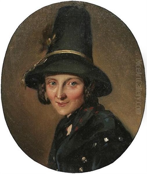 Madchen Mit Grunem Trachtenhut Oil Painting by Johann Baptist Reiter