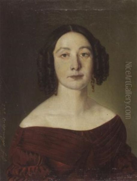 Portrat Einer Dame Im Roten Kleid Oil Painting by Johann Baptist Reiter