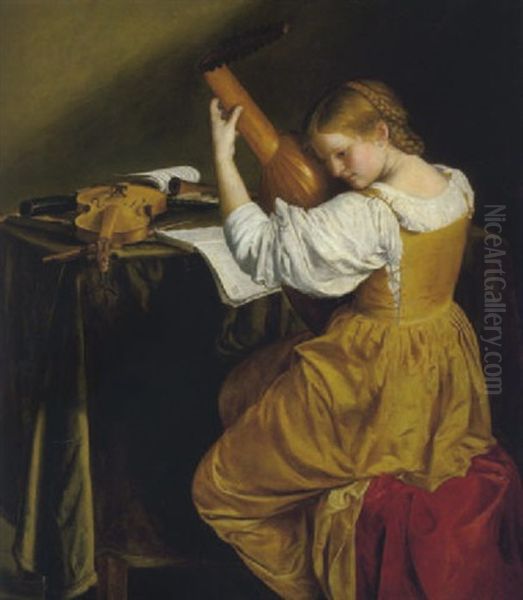 Die Lautenspielerin Oil Painting by Johann Baptist Reiter