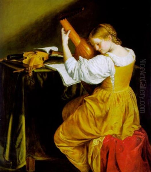 Die Lautenspielerin Oil Painting by Johann Baptist Reiter