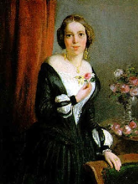 Portrat Einer Jungen Frau Mit Rose Oil Painting by Johann Baptist Reiter