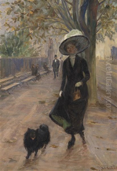 Parisian Lady With Small Dog Oil Painting by Karel Relink