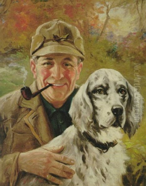 Smiling Hunter And Dog Oil Painting by Charles M. Relyea