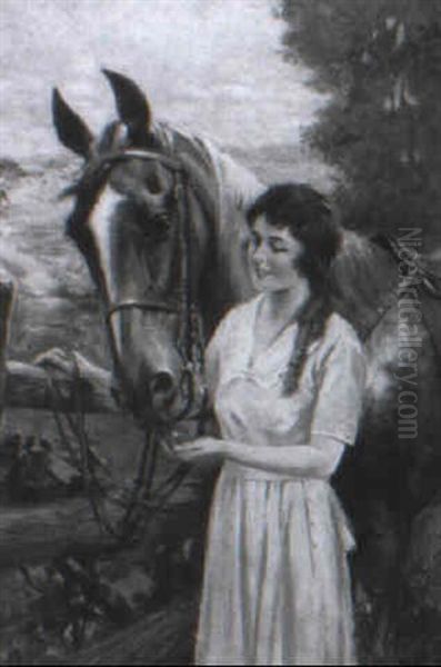 Girl Feeding Horse Oil Painting by Charles M. Relyea