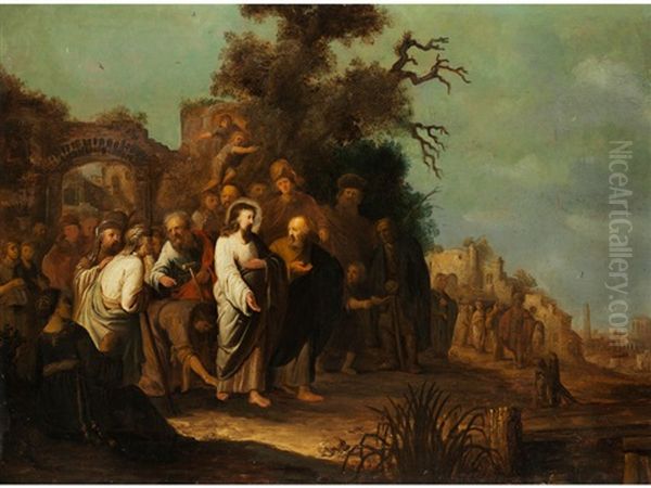 Die Heilung Der Am Blutfluss Leidenden Frau Durch Jesus Oil Painting by  Rembrandt van Rijn