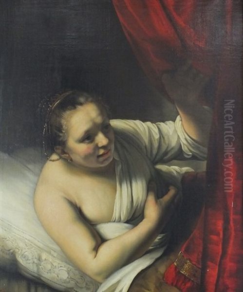 A Women In Bed Oil Painting by  Rembrandt van Rijn