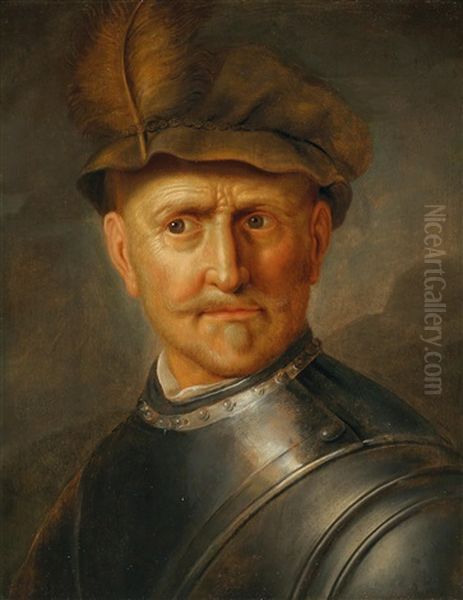 A Soldier In A Plumed Hat Oil Painting by  Rembrandt van Rijn