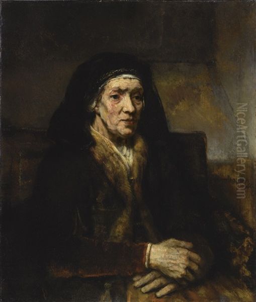 Portrait Of A Seated Woman With Her Hands Clasped Oil Painting by  Rembrandt van Rijn