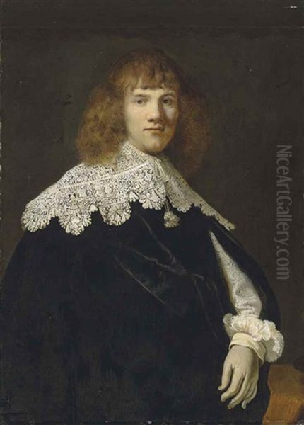 Portrait Of A Gentleman, Half-length, In A Black Velvet Cloak And White Lace Collar And Cuffs Oil Painting by  Rembrandt van Rijn