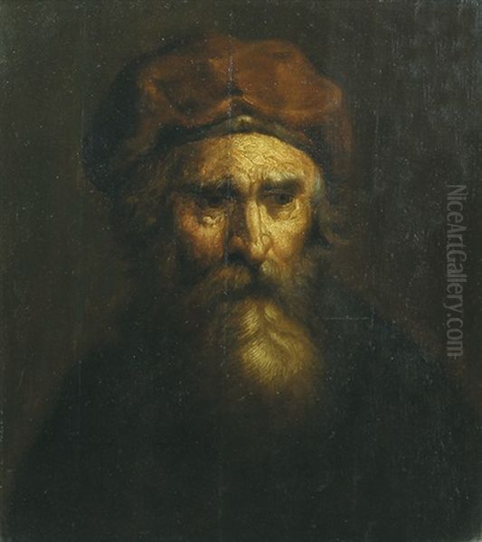 Bildnis Eines Bartigen Alteren Mannes Mit Rotbrauner Kappe Oil Painting by  Rembrandt van Rijn