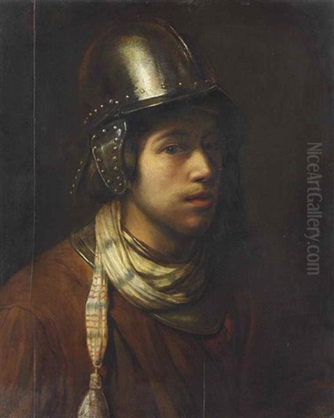 A Tronie Of A Young Man Wearing A Helmet Oil Painting by  Rembrandt van Rijn