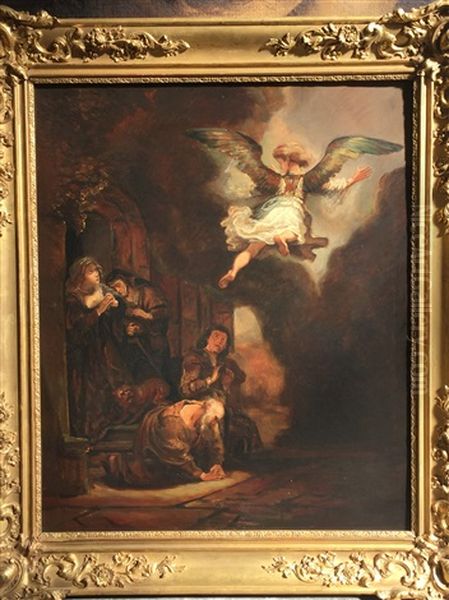 L'ange Raphael Quittant Tobie. Oil Painting by  Rembrandt van Rijn