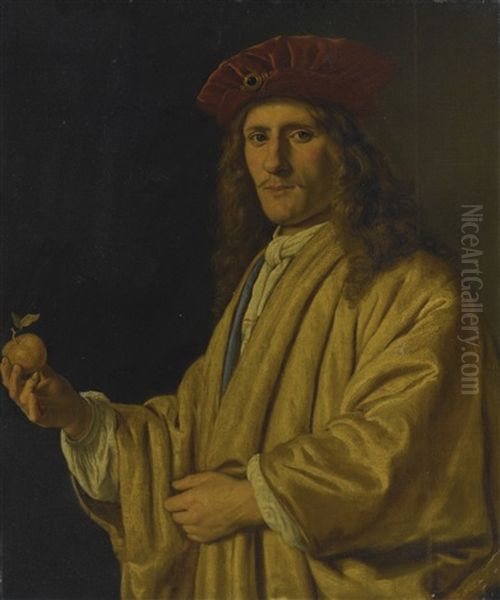 Portrait Of A Man In Yellow Dress, Holding An Apple Oil Painting by  Rembrandt van Rijn