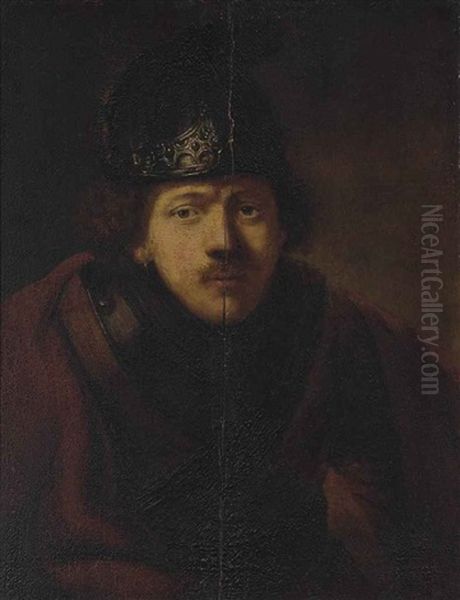 Self-portrait Of The Artist In A Helmet Oil Painting by  Rembrandt van Rijn