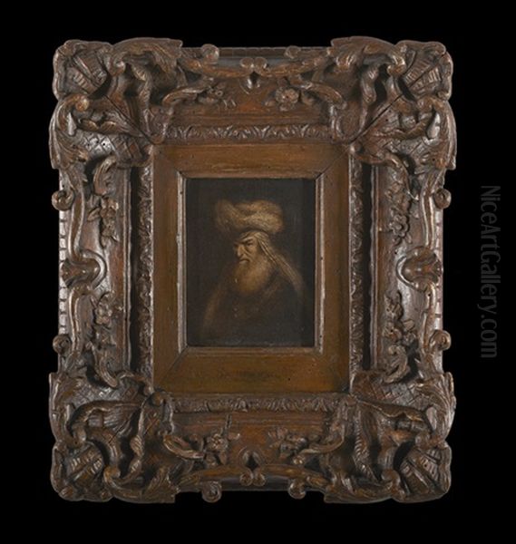 Portrait Of A Bearded Man Wearing A Fur Hat Oil Painting by  Rembrandt van Rijn