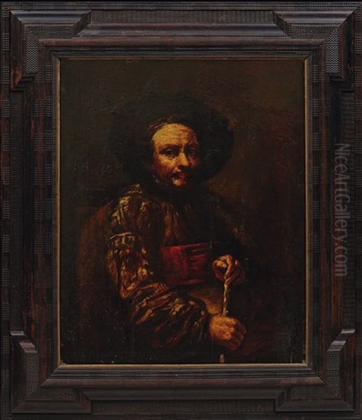 Bildnis Eines Herrn, Einen Stock In Der Hand Haltend Oil Painting by  Rembrandt van Rijn