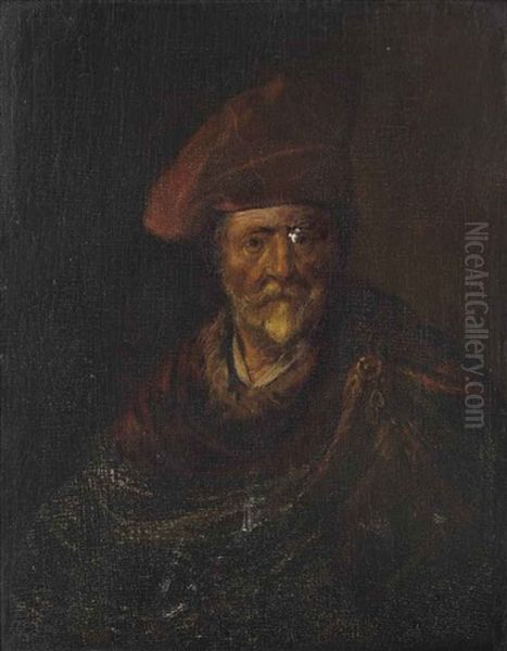 Portrait Of A Man, Half-length, In A Red Fur-lined Cloak Oil Painting by  Rembrandt van Rijn