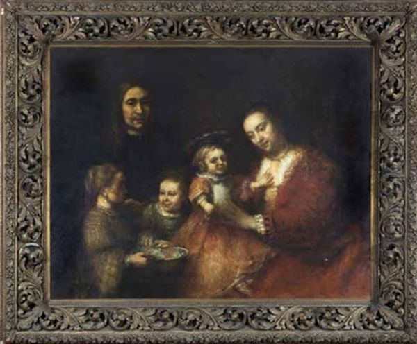 Family Group, In Elegant Attire Oil Painting by  Rembrandt van Rijn