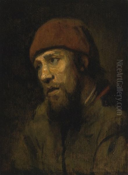 Portrait Study Of A Man With A Red Cap Oil Painting by  Rembrandt van Rijn