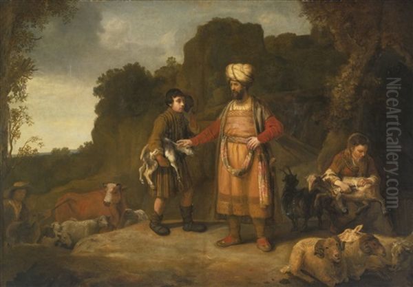 Judah And Hira The Adullamite Oil Painting by  Rembrandt van Rijn