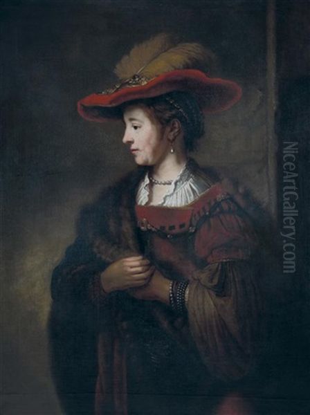 Portrait De Saskia Avec Un Chapeau Rouge Oil Painting by  Rembrandt van Rijn