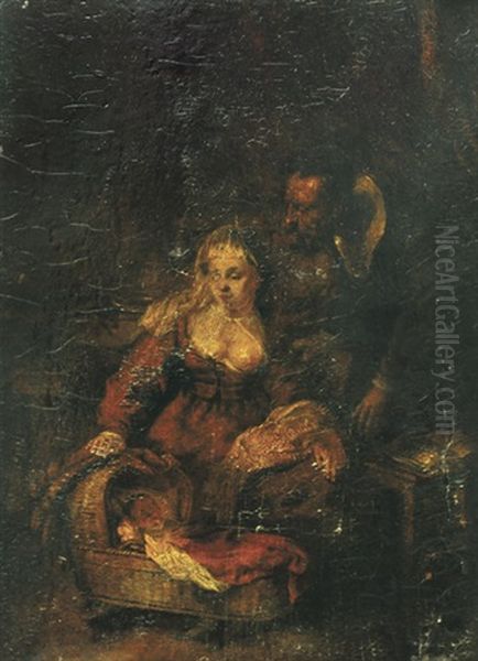 Maria Und Joseph An Der Wiege Des Jesusknaben by  Rembrandt van Rijn