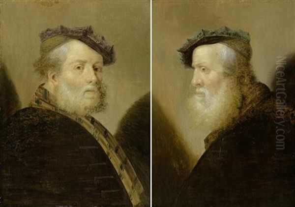 Herrenportrats (pair) Oil Painting by  Rembrandt van Rijn