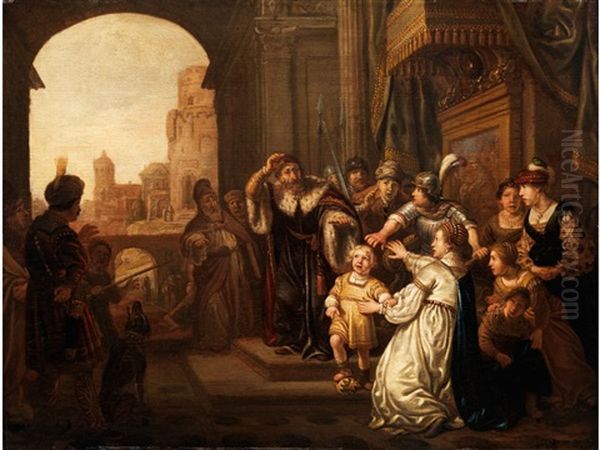 Das Kind Moses Tritt Auf Die Krone Des Pharaos Oil Painting by  Rembrandt van Rijn