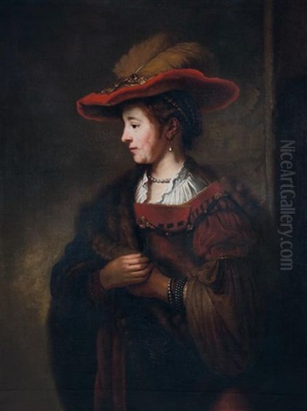 Portrait De Saskia Avec Un Chapeau Rouge Oil Painting by  Rembrandt van Rijn