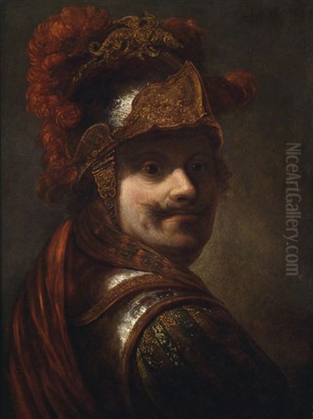 Eine Tronie Eines Mannes In Einem Brustpanzer Mit Federgeschmucktem Helm Oil Painting by  Rembrandt van Rijn