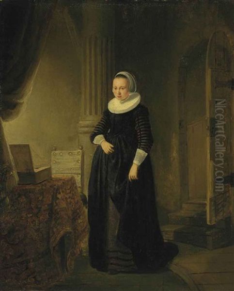 A Young Woman In An Interior Oil Painting by  Rembrandt van Rijn