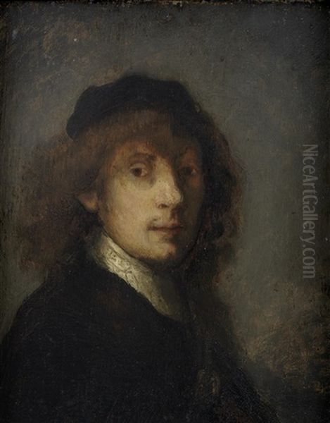 Portrait Of A Man, Bust-length, In A Black Coat And Hat Oil Painting by  Rembrandt van Rijn