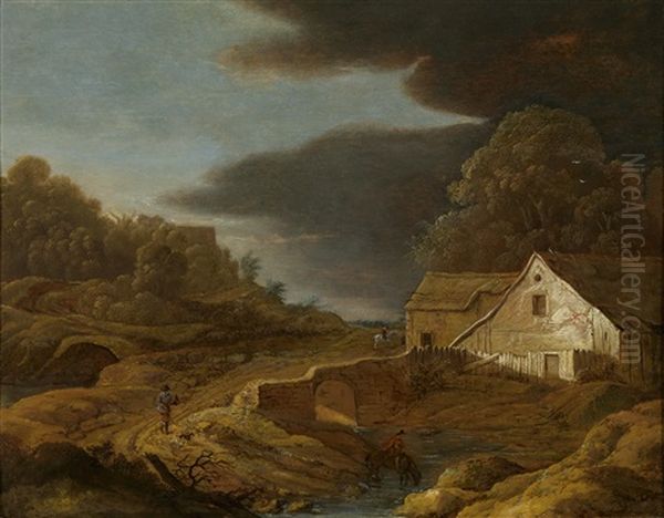 Landschaft Mit Einem Jager Und Einem Reiter Oil Painting by  Rembrandt van Rijn