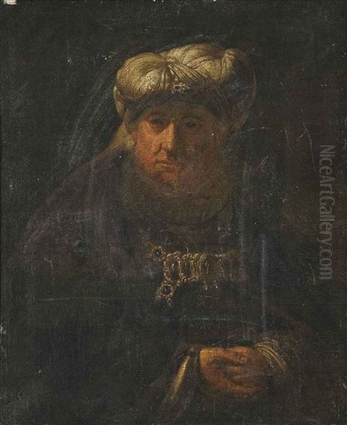 Man In Oriental Costume Oil Painting by  Rembrandt van Rijn