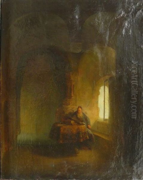 Hl. Anastasius Von Buchern Umgeben Oil Painting by  Rembrandt van Rijn