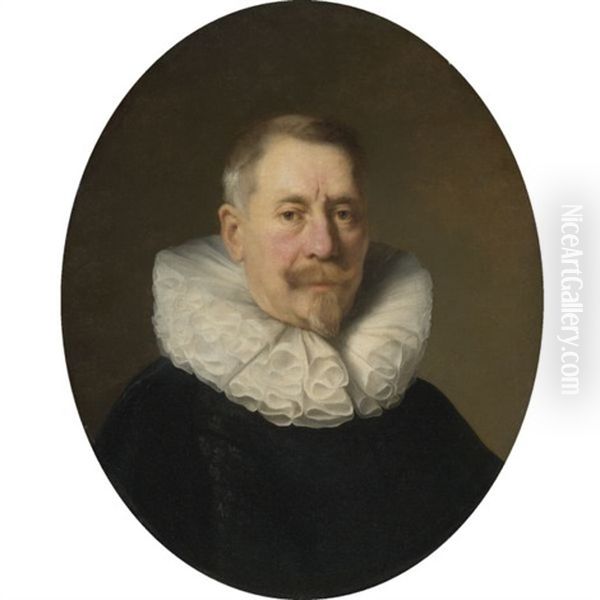 Portrait Of A Grey-haired Man, Half Length, Wearing A White Ruff And A Black Robe Oil Painting by  Rembrandt van Rijn