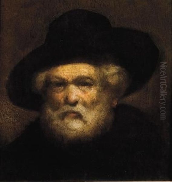 A Man With Black Hat Oil Painting by  Rembrandt van Rijn