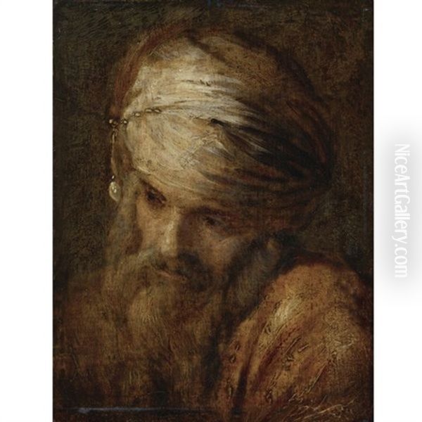 Portrait Of A Man In A Turban Oil Painting by  Rembrandt van Rijn