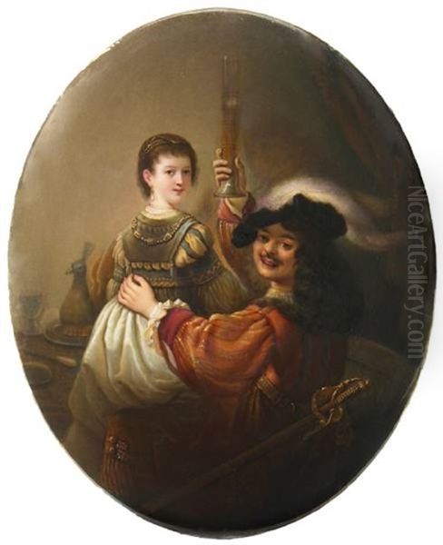 Rembrandt And Saskia In The Scene Of The Prodigal Son In The Tavern Oil Painting by  Rembrandt van Rijn