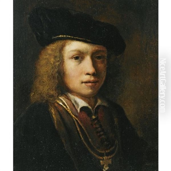 Tronie Of A Young Boy, Wearing A Brown Coat And A Beret Oil Painting by  Rembrandt van Rijn